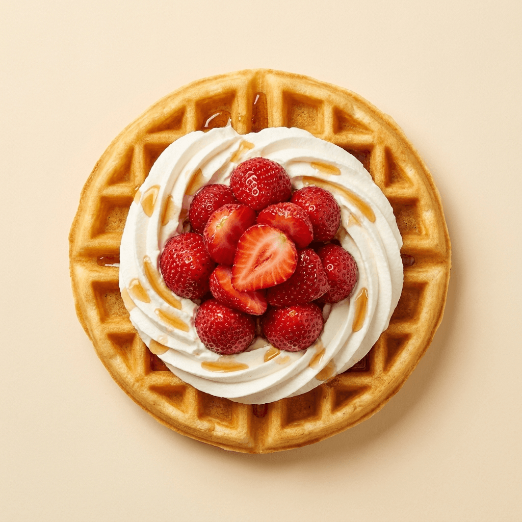 Glutenfri våffla med vispgrädde och färska jordgubbar